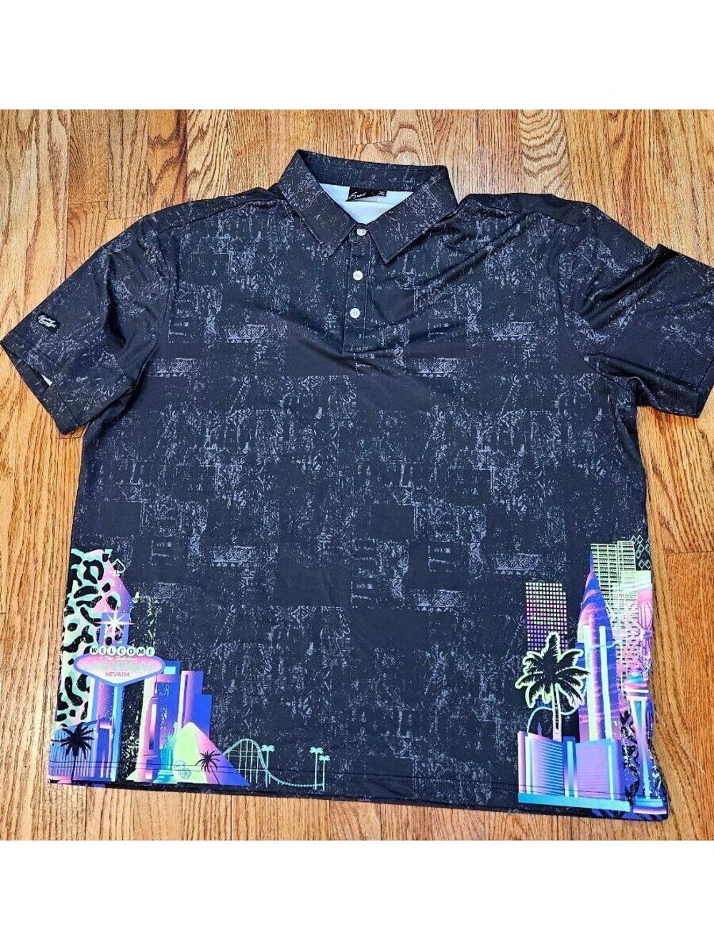 Sunday Swagger Men's 3XL Black Graphic Polo Shirt with Las Vegas Print